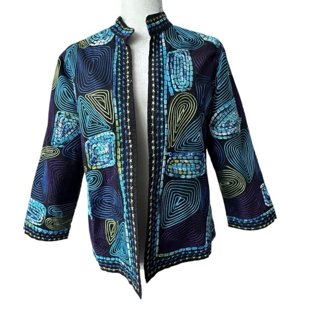 Life Style Women’s Jacket Open Front 1005 Cotton Art Deco Lined Dressy SZ PM